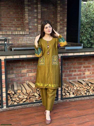 2pc woman Stitched Cotton Embroidered Suit.