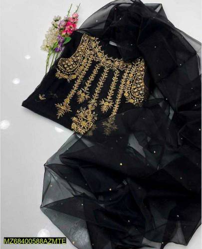 2 PCs women's unstitched fancy organza Embroidered suit 