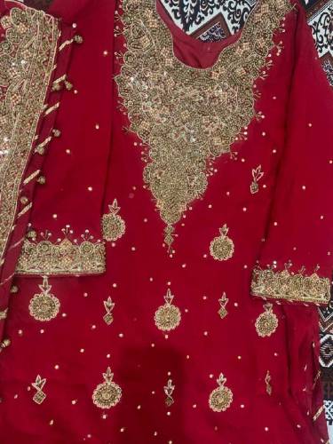 Bridal chiffon red Dress with Embroidery work