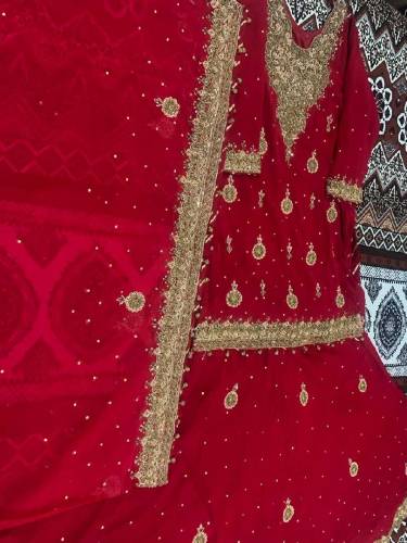 Bridal chiffon red Dress with Embroidery work