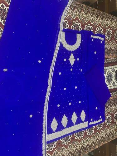 Bridal Blue chiffon with  Embroidery work 