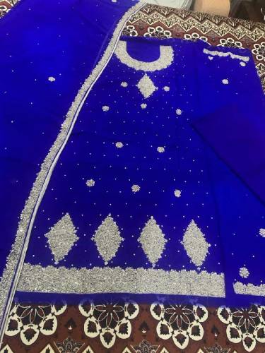 Bridal Blue chiffon with  Embroidery work 