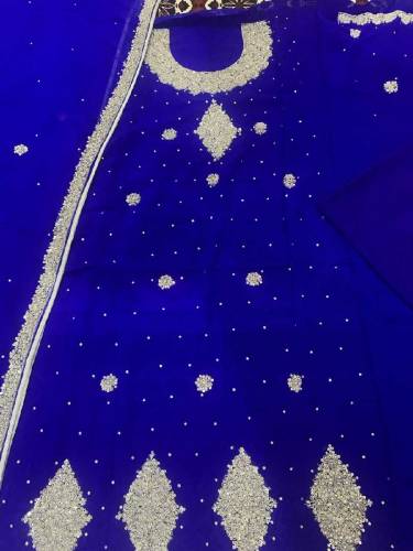 Bridal Blue chiffon with  Embroidery work 