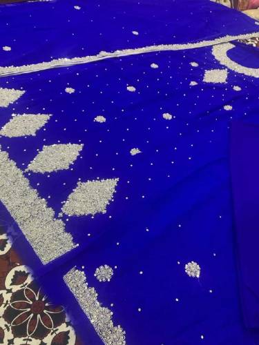 Bridal Blue chiffon with  Embroidery work 