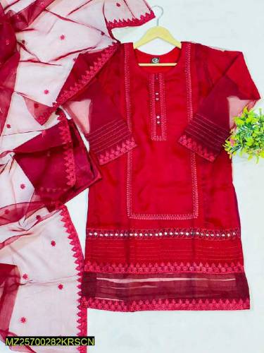 Mirror Work 3Pc s Embroidered Organza Suit.