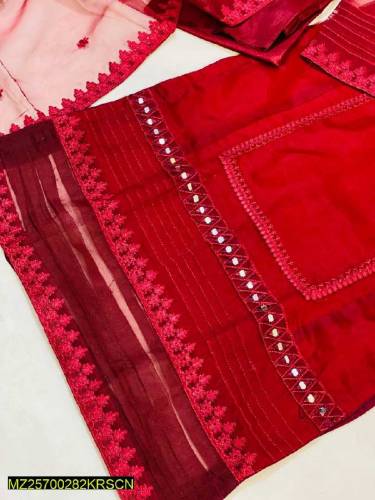 Mirror Work 3Pc s Embroidered Organza Suit.