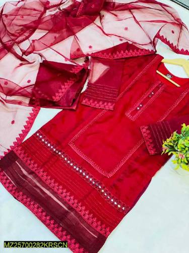 Mirror Work 3Pc s Embroidered Organza Suit.