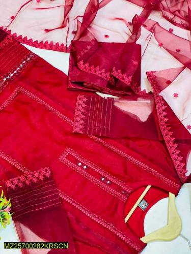 Mirror Work 3Pc s Embroidered Organza Suit.