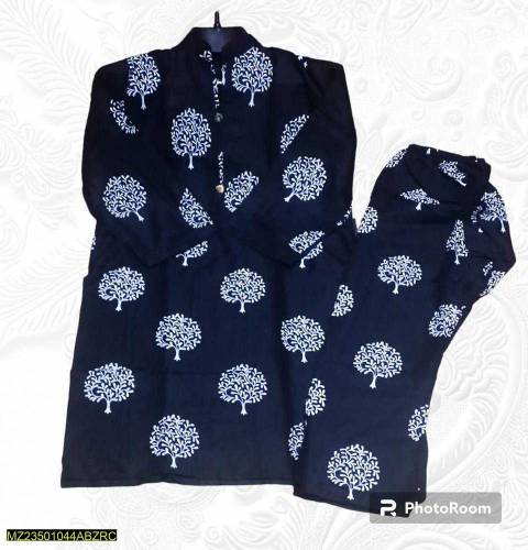 2 pcs women's stitched linen printed suit