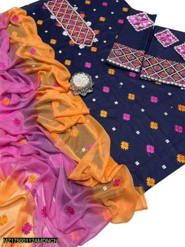3Pc Women unstitched Lawn Embroidered Suit.