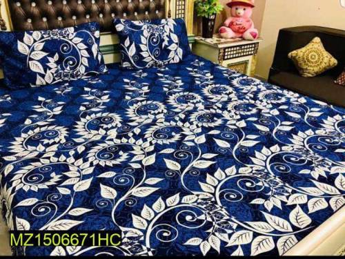 3 pce crystal cotton printed double bedsheet 