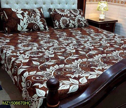 3 pce crystal cotton printed double bedsheet 