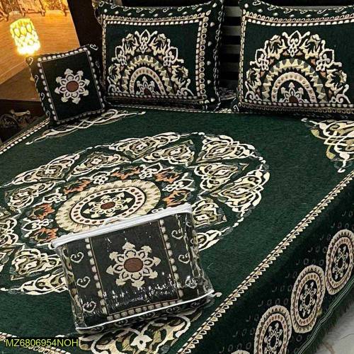 4 pce valwet jecard double bedsheet in 4 colours