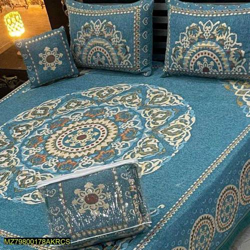 4 pce valwet jecard double bedsheet in 4 colours