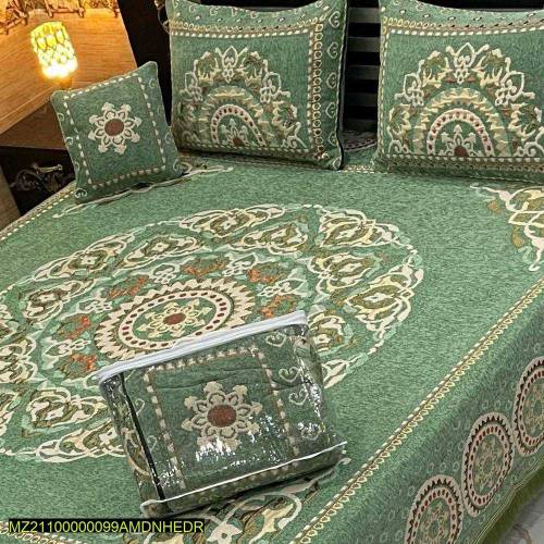 4 pce valwet jecard double bedsheet in 4 colours