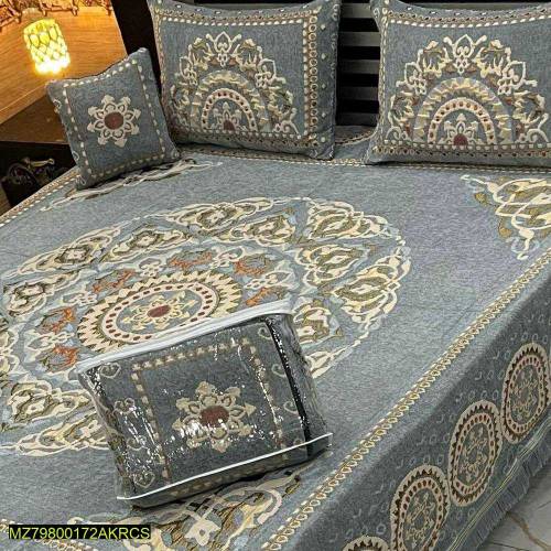 4 pce valwet jecard double bedsheet in 4 colours