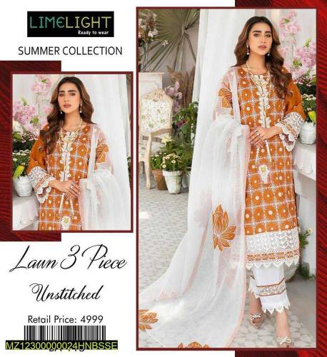 3pcs woman unsuitched Lawn embroiderad suit