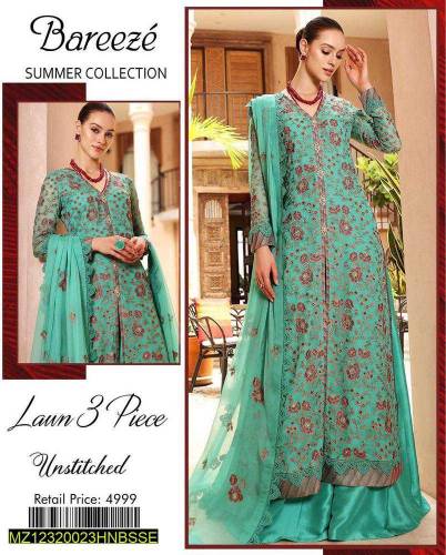 3pcs woman unsuitched Lawn embroidered suit 