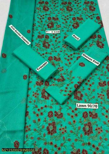 3pcs woman unsuitched Lawn embroidered suit 