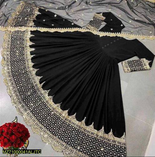 3Pc Women Stitched full Embroidered Chiffon Maxi.