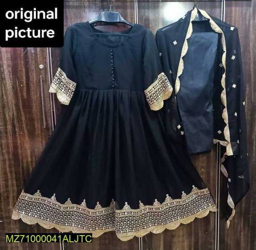 3Pc Women Stitched full Embroidered Chiffon Maxi.