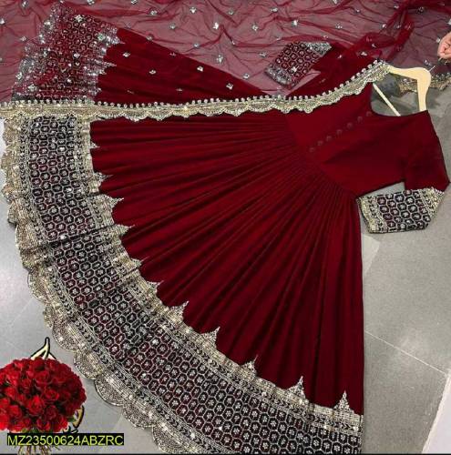 3Pc Women Stitched full Embroidered Chiffon Maxi.