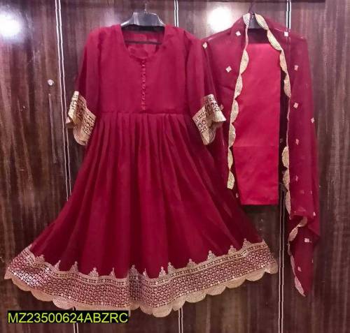 3Pc Women Stitched full Embroidered Chiffon Maxi.