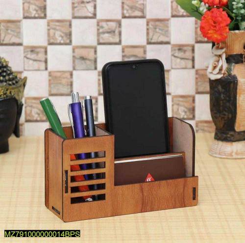 •  Stand with Visiting Card & Mobile Holder Wooden Desk Organizer •  P