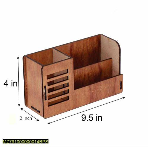 •  Stand with Visiting Card & Mobile Holder Wooden Desk Organizer •  P