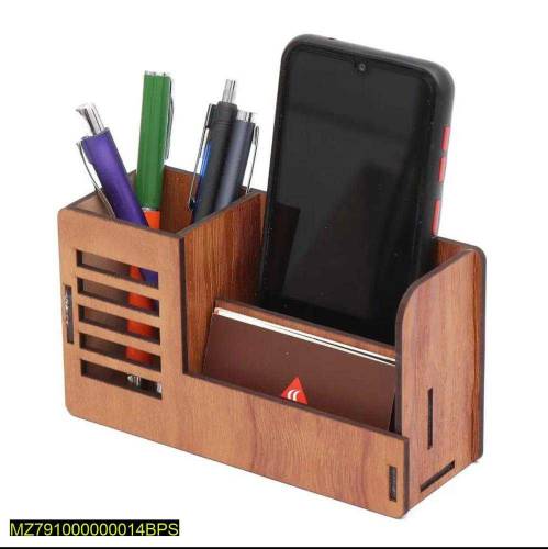 •  Stand with Visiting Card & Mobile Holder Wooden Desk Organizer •  P