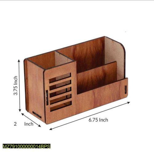 •  Stand with Visiting Card & Mobile Holder Wooden Desk Organizer •  P