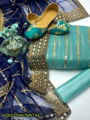 5Pc women unstiched organaza Embroided suit