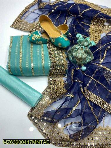 5Pc women unstiched organaza Embroided suit