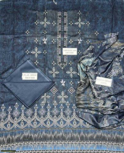 3 Pcs Women's UnStitched Lawn Embroidered Suit