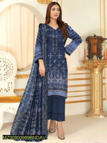 3 Pcs Women's UnStitched Lawn Embroidered Suit