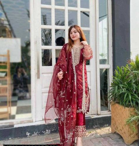 2pc woman fancy katan silk embroidred suit