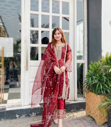 2pc woman fancy katan silk embroidred suit