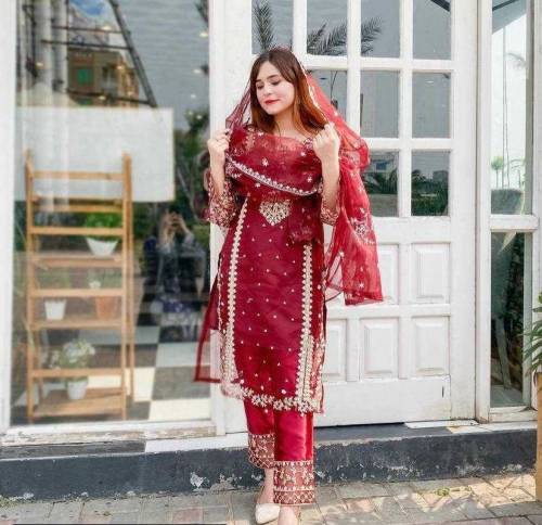 2pc woman fancy katan silk embroidred suit