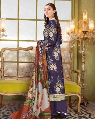3 piece women's unstitched lawn, digital print suit. 