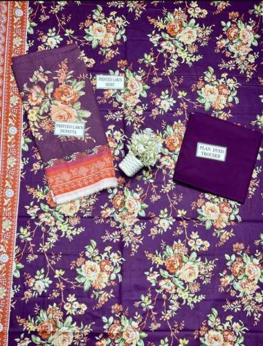 3 piece women's unstitched lawn, digital print suit. 