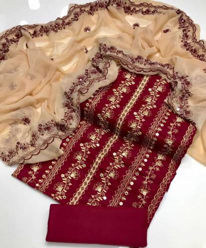 Lawn Cotton Shirt Dupatta Plain Lawn Trouser 3Pc Dress
