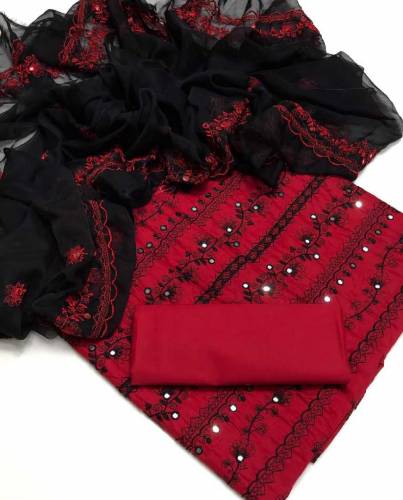 Lawn Cotton Shirt Dupatta Plain Lawn Trouser 3Pc Dress