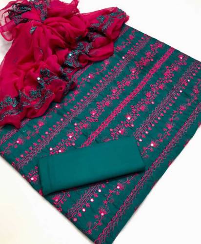 Lawn Cotton Shirt Dupatta Plain Lawn Trouser 3Pc Dress