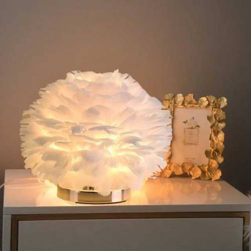 Feather Table Lamp Bedroom Bedside Light Luxury Ins Creative Warm And 