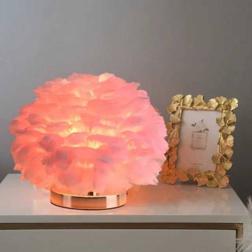 Feather Table Lamp Bedroom Bedside Light Luxury Ins Creative Warm And 