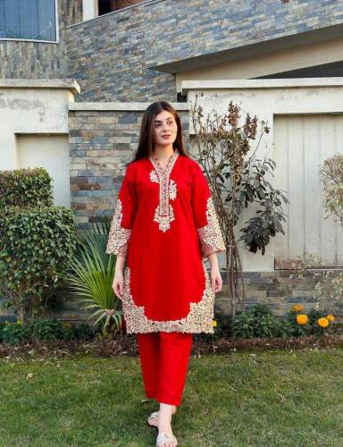 two piece women cotton embroidered dress for women girls 