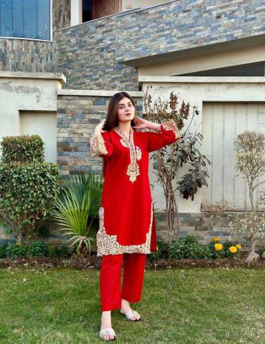 two piece women cotton embroidered dress for women girls 