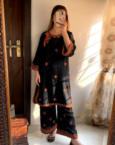 2 Pcs Women's Stitched Lawn Embroidered Shirt