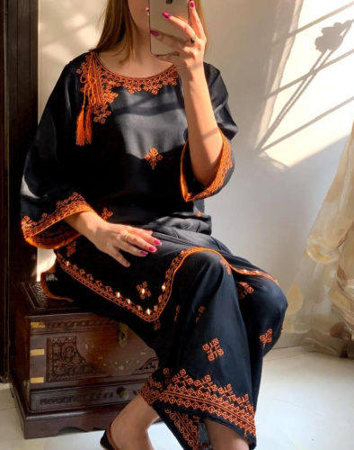 2 Pcs Women's Stitched Lawn Embroidered Shirt
