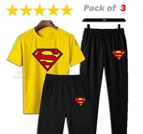 3 Pcs Half Sleeve Track Suit For Men - Yellow and Black
